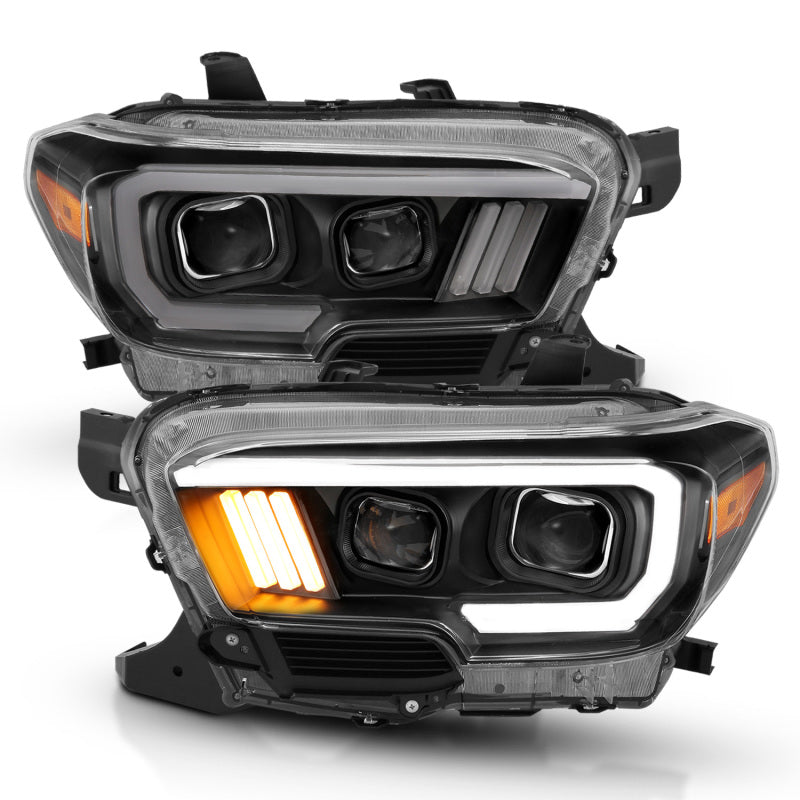 ANZO 2016-2017 Toyota Tacoma Projector Headlights w/ Plank Style Design Black/Amber w/ DRL