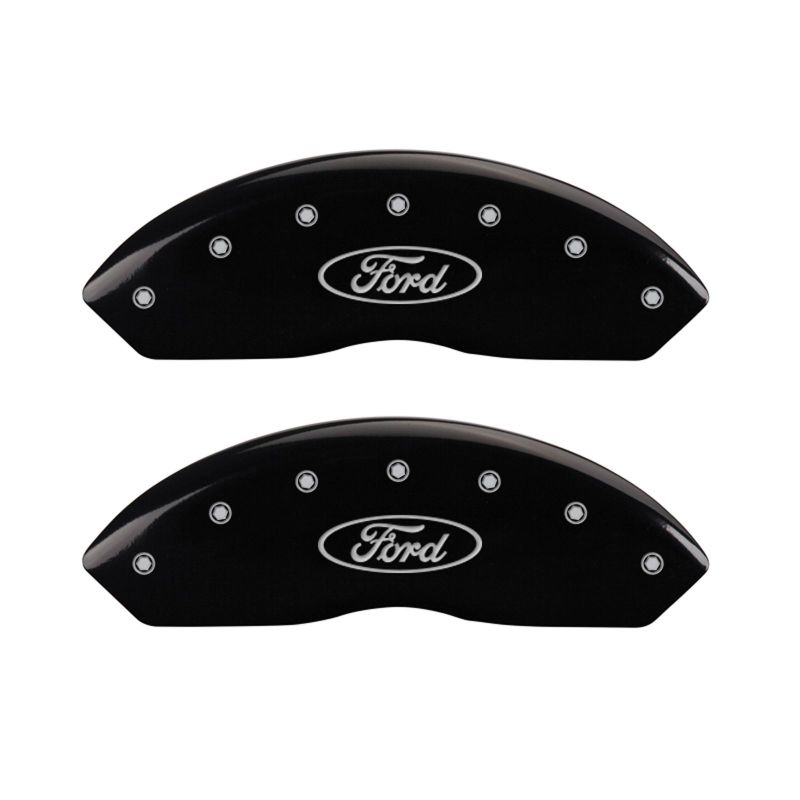 MGP 4 Caliper Covers Engraved Front & Rear Oval logo/Ford Black finish silver ch