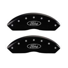 Load image into Gallery viewer, MGP 4 Caliper Covers Engraved Front &amp; Rear Oval logo/Ford Black finish silver ch