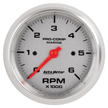 Load image into Gallery viewer, Autometer Marine Silver Ultra-Lite Gauge 3-3/8in Tachometer 6K RPM