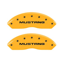 Load image into Gallery viewer, MGP 4 Caliper Covers Engraved Front Mustang Rear Sn95/Gt Yellow Finish Black Char 2001 Ford Mustang