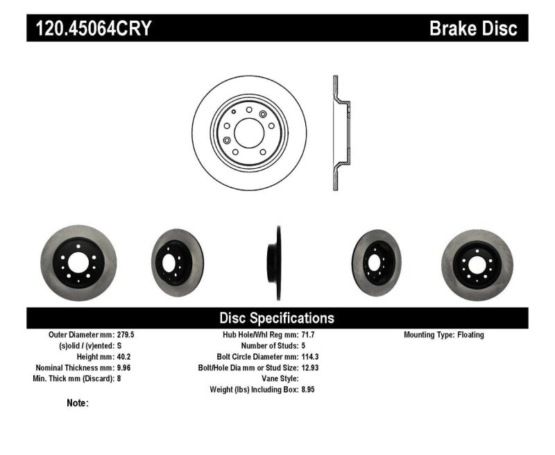 Stoptech 03-13 Mazda 6 CRYO Rear Performance Brake Rotor