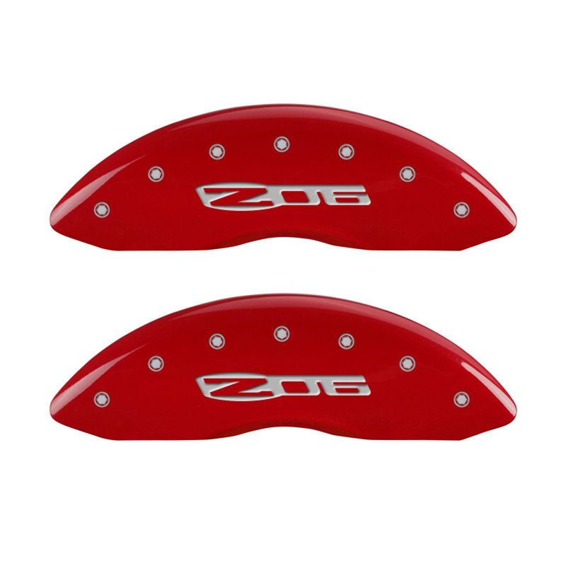 MGP 4 Caliper Covers Engraved Front C6/Corvette Engraved Rear C6/Z06 Red finish silver ch