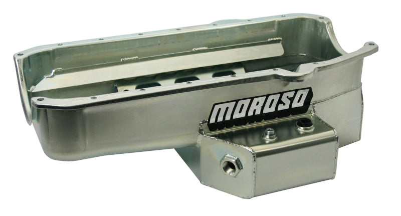 Moroso 86-Up Chevrolet SBC (w/1 Pc Seal & Low Clearance) Wet Sump 7qt 7in Steel Oil Pan - Black