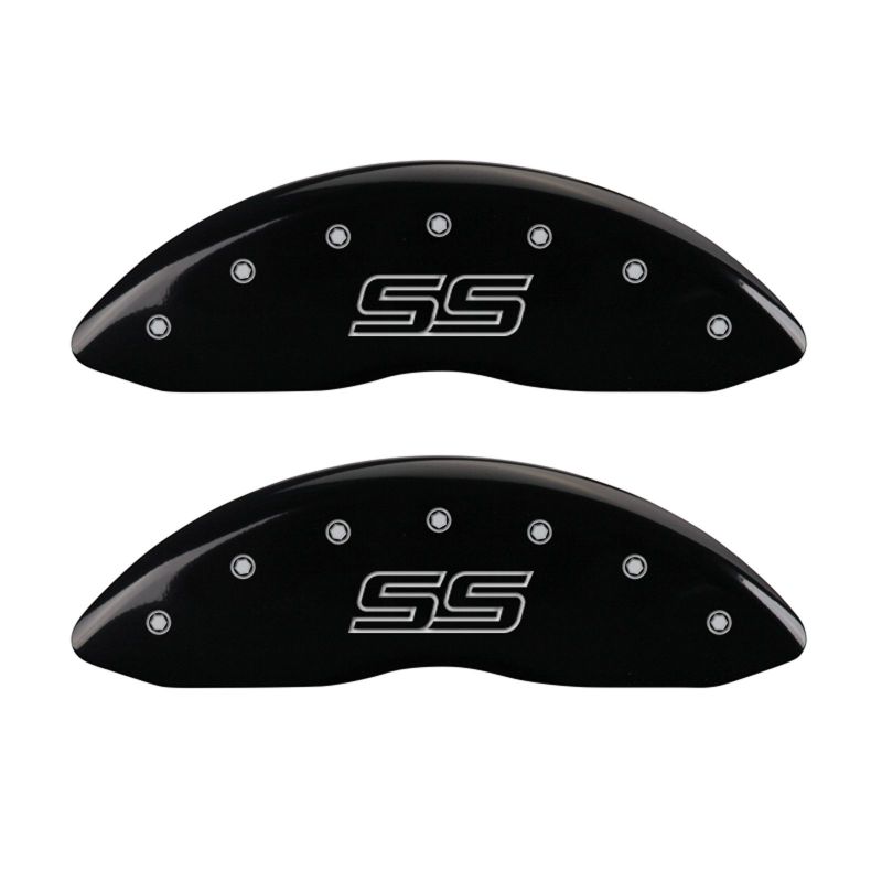 MGP 4 Caliper Covers Engraved Front & Rear Trailblazer style/SS Black finish silver ch