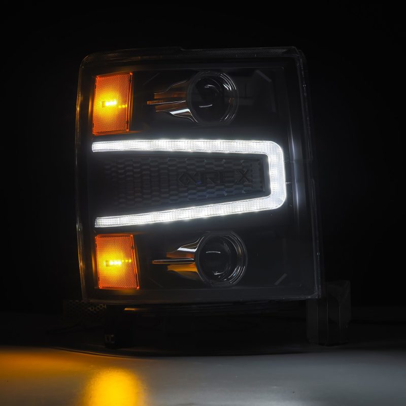 AlphaRex 04-15 Chevy 1500HD LUXX-Series LED Proj Headlights Black w/Activ Light/Seq Signal