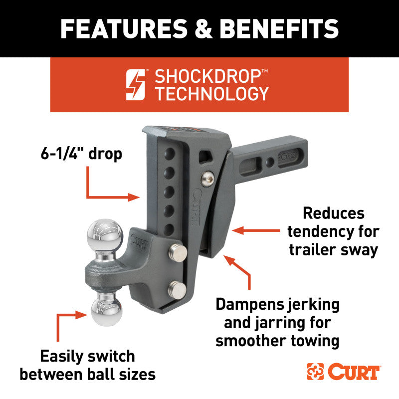 Curt Rebellion XD 2in / 2-5/15in Cushion Hitch Ball Mount w/ 2in Shank