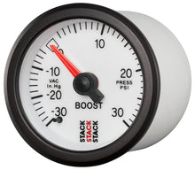 Load image into Gallery viewer, Autometer Stack 52mm -30INHG to +30 PSI (Incl T-Fitting) Mechanical Boost Pressure Gauge - White