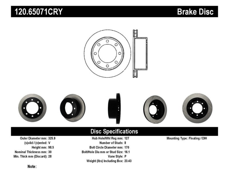 Stoptech 99-04 Ford F-250/F-350 Super Duty / 00-05 Ford Excursion Premium Rear CryoStop Brake Rotor