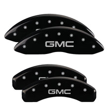 Load image into Gallery viewer, MGP 4 Caliper Covers Engraved Front &amp; Rear GMC Black finish silver ch