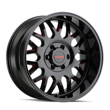 Load image into Gallery viewer, Mayhem 8110 Tripwire 20x10 / 6x135 BP / -19mm Offset / 106mm Hub Black w/ Prism Red Wheel