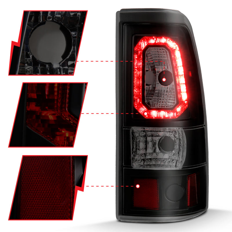 ANZO 2003-2006 Chevy Silverado 1500 LED Taillights Plank Style Black w/Smoke Lens