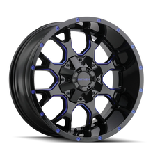 Load image into Gallery viewer, Mayhem 8015 Warrior 18x9 / 5x127 BP / 18mm Offset / 87mm Hub Black w/ Prism Blue Wheel