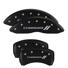 Load image into Gallery viewer, MGP 4 Caliper Covers Engraved Front &amp; Rear Cursive/Challenger Black finish silver ch