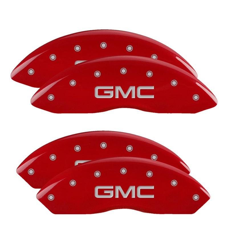 MGP 4 Caliper Covers Engraved Front & Rear GM Style/Hybrid Red finish silver ch