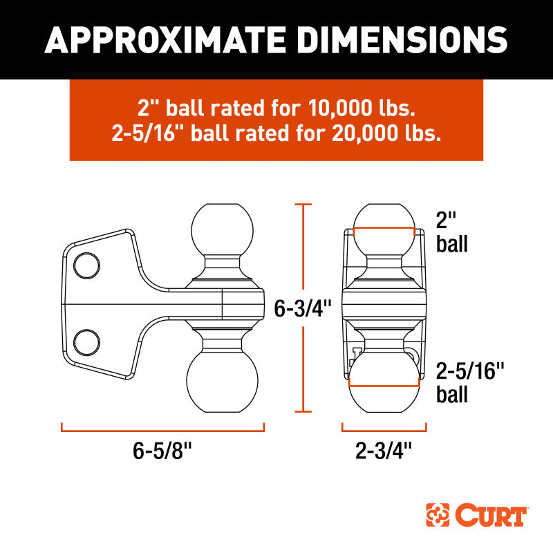 Curt Replacement Rebellion XD Adjustable Dual Ball 2in & 2-5/16in