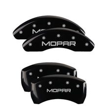 Load image into Gallery viewer, MGP 4 Caliper Covers Engraved Front &amp; Rear MOPAR Black finish silver ch