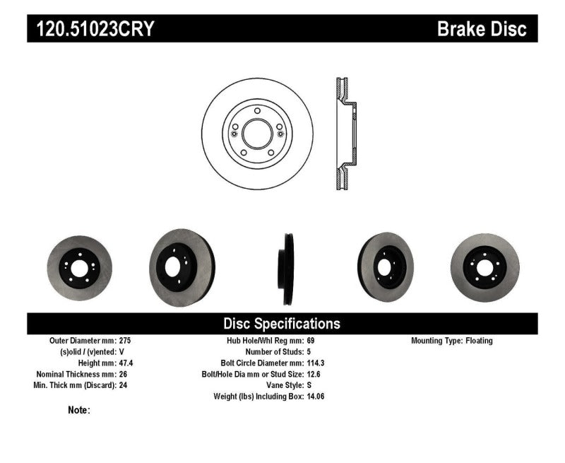 Stoptech 07-10 Hyundai Elantra Front Premium Cryostop Brake Rotor