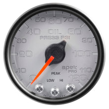 Load image into Gallery viewer, AutoMeter Gauge Oil Press 2-1/16in. 120PSI Stepper Motor W/Peak &amp; Warn Slvr/Blk Spek