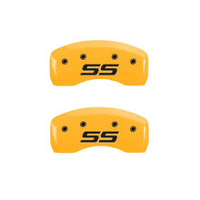 Load image into Gallery viewer, MGP 4 Caliper Covers Engraved Front &amp; Rear Monte Carlo SS Yellow Finish Black Char 2008 Chevy Impala