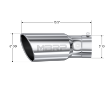 Load image into Gallery viewer, MBRP Universal Tip 6in OD 5in Inlet 15.5in Length 30 Deg Bend Angled Rolled End T304