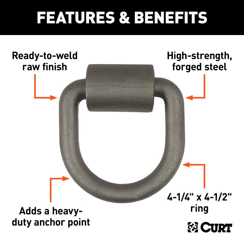 Curt 3inx 3in Weld-On Tie-Down D-Ring (6100lbs Raw Steel)