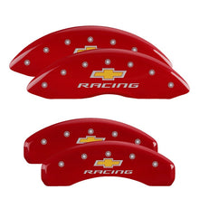 Load image into Gallery viewer, MGP 4 Caliper Covers Engraved Front &amp; Rear Chevy racing Red finish silver ch