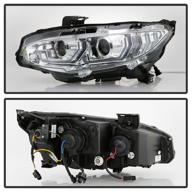 Spyder 16-18 Honda Civic 4Dr w/LED Seq Turn Sig Lights Proj Headlight - Chrome - PRO-YD-HC16-SEQ-C