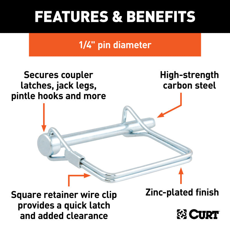 Curt 1/4in Safety Pin (2-3/4in Pin Length Packaged)