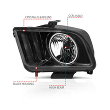 Load image into Gallery viewer, ANZO 2005-2009 Ford Mustang Crystal Headlights w/ Halo Black (CCFL)