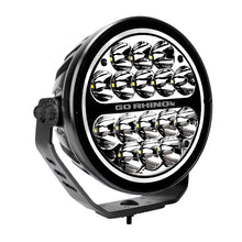 Load image into Gallery viewer, Go Rhino Xplor Blackout Series Round LED Driving Light w/DRL (Surface/Threaded Stud Mnt) 7in. - Blk
