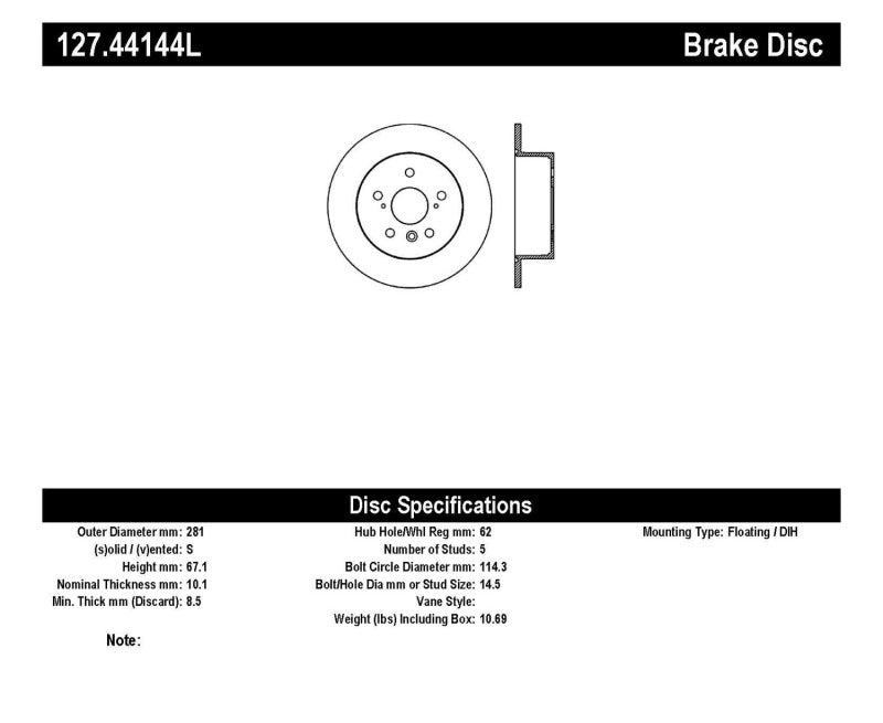 StopTech 07-09 Lexus ES 250/ES 300/ ES330/ES350 SportStop Slotted & Drilled Left Rear Rotor