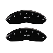 Load image into Gallery viewer, MGP 4 Caliper Covers Engraved Front &amp; Rear MGP Black Finish Silver Char 2012 GMC Savana 2500