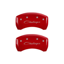 Load image into Gallery viewer, MGP 4 Caliper Covers Engraved Front &amp; Rear Cursive/Challenger Yellow finish black ch