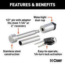 Load image into Gallery viewer, Curt 1/2in Hitch Lock w/5/8in Adapter (1-1/4in or 2in Receiver Barbell Stainless)