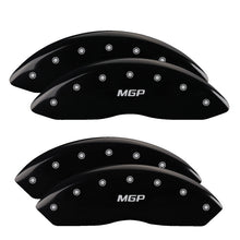 Load image into Gallery viewer, MGP 4 Caliper Covers Engraved Front &amp; Rear MGP Black Finish Silver Char 2012 GMC Savana 2500