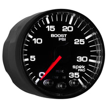 Load image into Gallery viewer, Autometer Spek-Pro Gauge Boost 2 1/16in 35psi Stepper Motor W/Peak &amp; Warn Black/Black