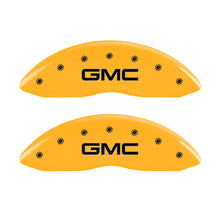 Load image into Gallery viewer, MGP 4 Caliper Covers Engraved Front &amp; Rear GMC Yellow Finish Black Char 2016 GMC Savana 3500