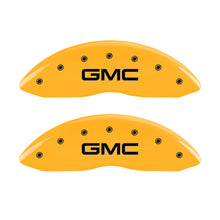 Load image into Gallery viewer, MGP 2 Caliper Covers Engraved Front GMC Yellow Finish Black Characters 2004 GMC Canyon