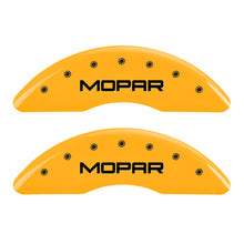 Load image into Gallery viewer, MGP 4 Caliper Covers Engraved Front &amp; Rear Mopar Yellow Finish Black Char 2010 Dodge Ram 2500