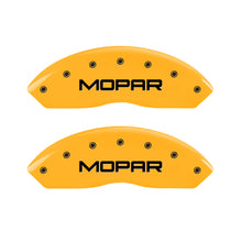 Load image into Gallery viewer, MGP 4 Caliper Covers Engraved Front &amp; Rear Mopar Yellow Finish Black Char 2010 Dodge Nitro