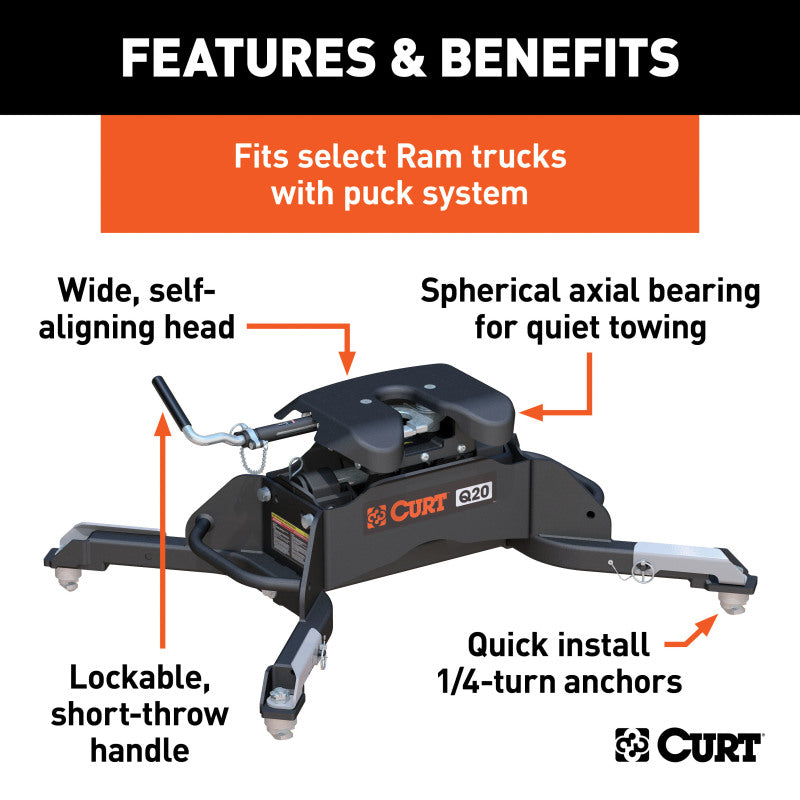 Curt Q20 5th Wheel Hitch w/Ram Puck System Legs