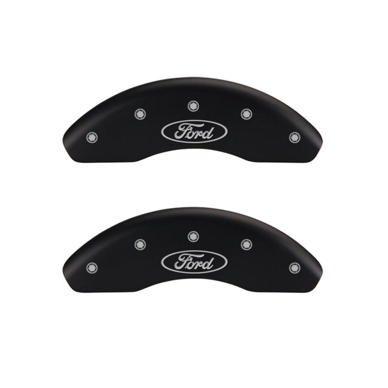 MGP 4 Caliper Covers Engraved Front & Rear Oval logo/Ford Black finish silver ch