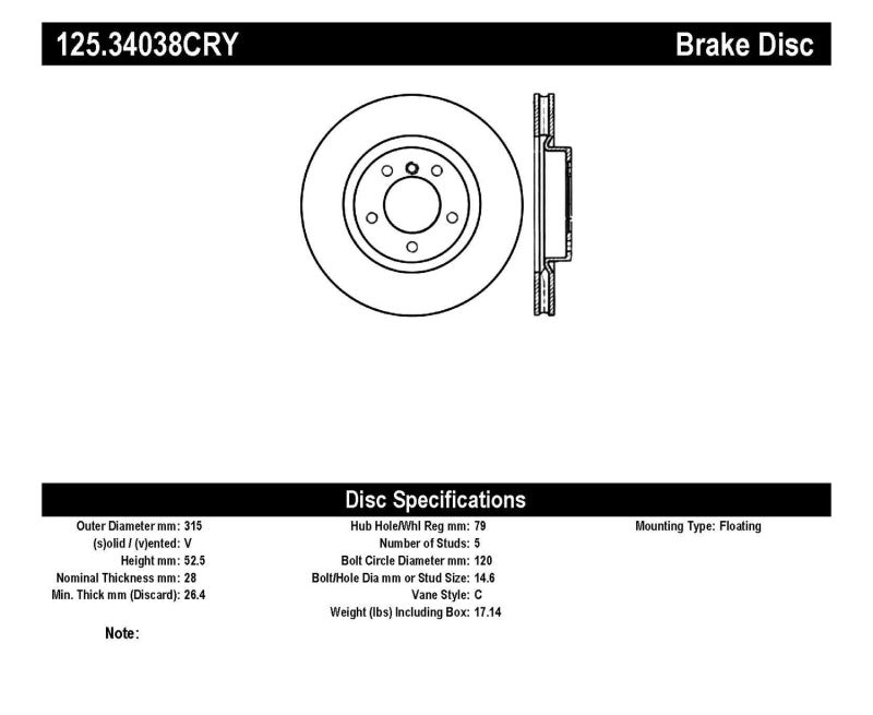 Stoptech 95-99 BMW M3 / 98-02 BMW Z3 Left Front Premium High Carbon CRYO STOP Rotor