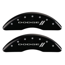 Load image into Gallery viewer, MGP 4 Caliper Covers Engraved Front &amp; Rear With stripes/Dodge Black finish silver ch