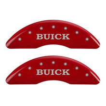 Load image into Gallery viewer, MGP 4 Caliper Covers Engraved Front Buick Rear Buick Shield Red Finish Silver Char 2015 Buick Regal