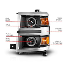 Load image into Gallery viewer, ANZO 14-15 Chevrolet Silverado 1500 Projector Headlights w/ Halo Black Housing w/ Chrome Trim