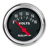 Autometer Traditional Chrome 52mm 8-18 Volts Short Sweep Electricall Voltmeter