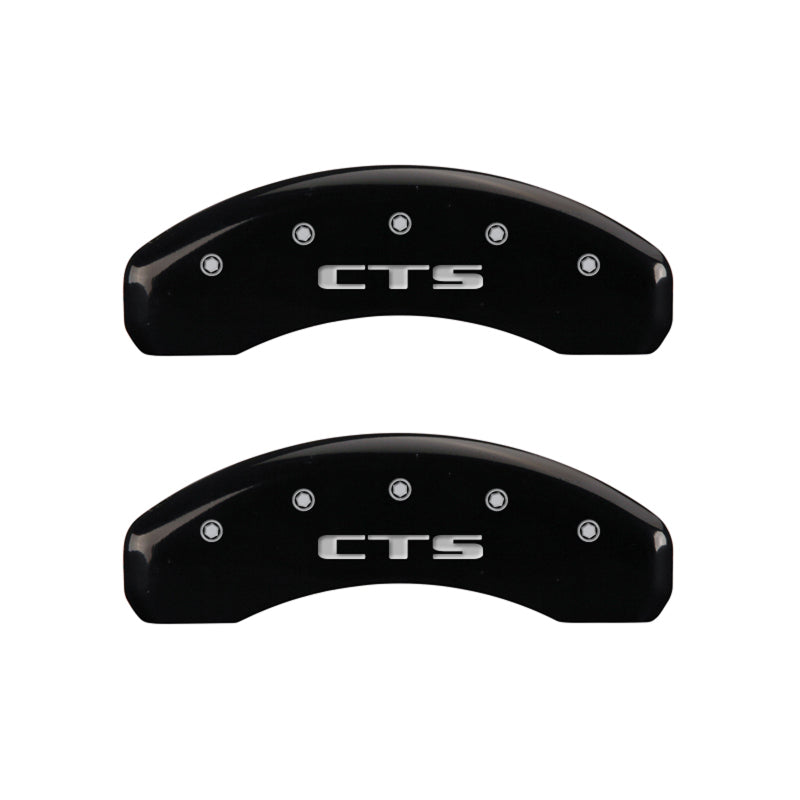 MGP 4 Caliper Covers Engraved Front Cursive/Cadillac Engraved Rear CTS Black finish silver ch