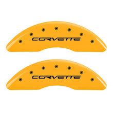 Load image into Gallery viewer, MGP 4 Caliper Covers Engraved Front &amp; Rear C6/Corvette Yellow finish black ch